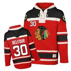 ED Belfour Chicago Blackhawks Premier Old Time Hockey Sawyer Hooded Sweatshirt Jersey (Red)