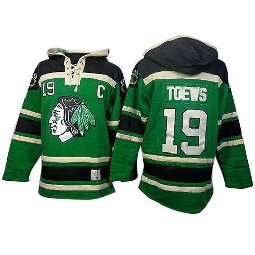 Jonathan Toews Chicago Blackhawks Authentic Old Time Hockey Sawyer Hooded Sweatshirt Jersey (Green)