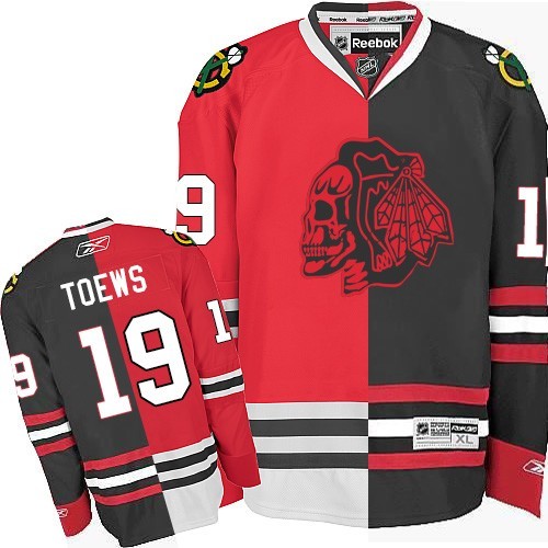 Jonathan Toews Chicago Blackhawks Reebok Authentic Red Skull Split Fashion Jersey (Red/Black)