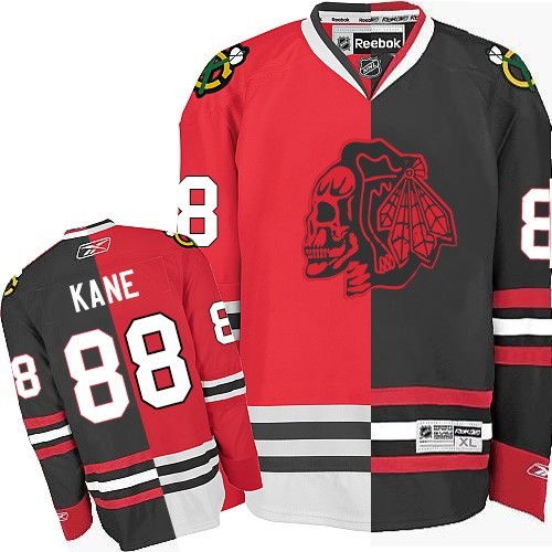 Patrick Kane Chicago Blackhawks Reebok Authentic Red Skull Split Fashion Jersey (Red/Black)