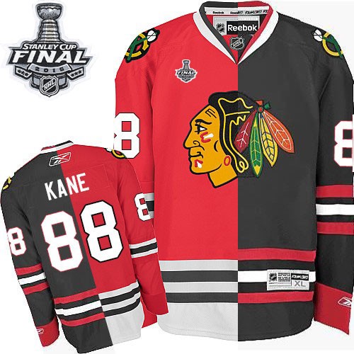 Patrick Kane Chicago Blackhawks Reebok Authentic Split Fashion 2015 Stanley Cup Jersey (Red/Black)