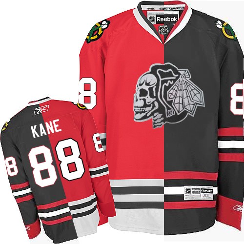 Patrick Kane Chicago Blackhawks Reebok Authentic White Skull Split Fashion Jersey (Red/Black)