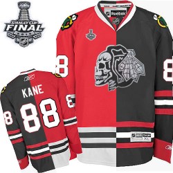Patrick Kane Chicago Blackhawks Reebok Authentic White Skull Split Fashion 2015 Stanley Cup Jersey (Red/Black)