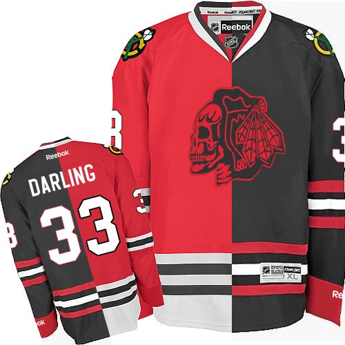Scott Darling Chicago Blackhawks Reebok Authentic Split Fashion White Skull Jersey (Red/Black)