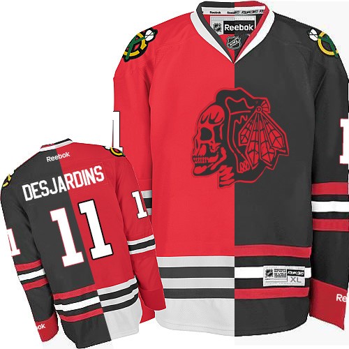 Andrew Desjardins Chicago Blackhawks Reebok Authentic Split Fashion White Skull Jersey (Red/Black)