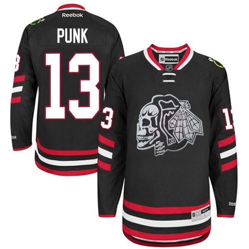 CM Punk Chicago Blackhawks Reebok Youth Authentic Black Skull 2014 Stadium Series Jersey (White)