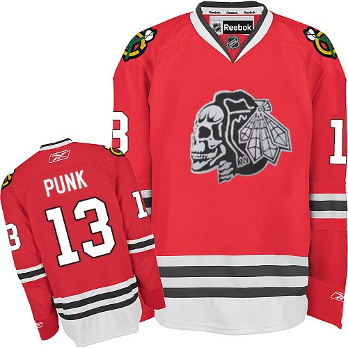 CM Punk Chicago Blackhawks Reebok Youth Authentic Red Skull Jersey (White)