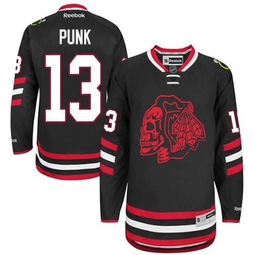 CM Punk Chicago Blackhawks Reebok Youth Authentic Red Skull 2014 Stadium Series Jersey (Black)