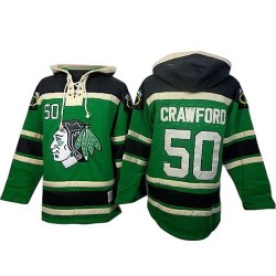 Corey Crawford Chicago Blackhawks Authentic Old Time Hockey Sawyer Hooded Sweatshirt Jersey (Green)