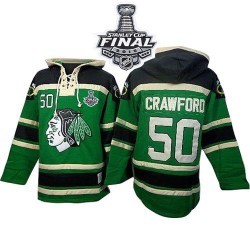 Corey Crawford Chicago Blackhawks Authentic Old Time Hockey Sawyer Hooded Sweatshirt 2015 Stanley Cup Jersey (Green)