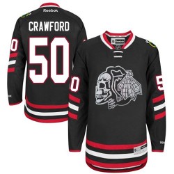 Corey Crawford Chicago Blackhawks Reebok Authentic Black Skull 2014 Stadium Series Jersey (White)