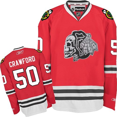 Corey Crawford Chicago Blackhawks Reebok Authentic Red Skull Jersey (White)