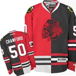 Corey Crawford Chicago Blackhawks Reebok Authentic Split Fashion Red Skull Jersey (Red/Black)