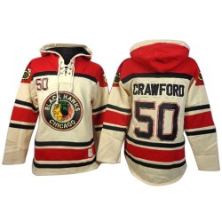Corey Crawford Chicago Blackhawks Authentic Old Time Hockey Sawyer Hooded Sweatshirt Jersey (White)