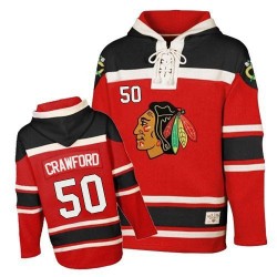 Corey Crawford Chicago Blackhawks Authentic Old Time Hockey Sawyer Hooded Sweatshirt Jersey (Red)