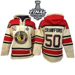 Corey Crawford Chicago Blackhawks Authentic Old Time Hockey Sawyer Hooded Sweatshirt 2015 Stanley Cup Jersey (White)