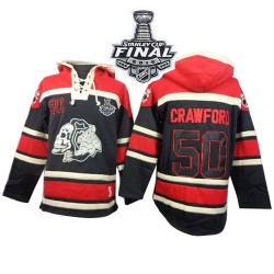 Corey Crawford Chicago Blackhawks Premier Old Time Hockey Sawyer Hooded Sweatshirt 2015 Stanley Cup Jersey (Black)