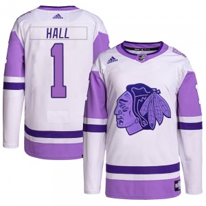 Glenn Hall Chicago Blackhawks Adidas Youth Authentic Hockey Fights Cancer Primegreen Jersey (White/Purple)