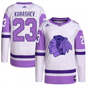 Philipp Kurashev Chicago Blackhawks Adidas Youth Authentic Hockey Fights Cancer Primegreen Jersey (White/Purple)