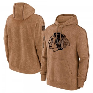 Chicago Blackhawks Youth 2023 Salute to Service Club Pullover Hoodie (Brown)
