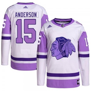 Joey Anderson Chicago Blackhawks Adidas Authentic Hockey Fights Cancer Primegreen Jersey (White/Purple)