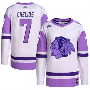 Chris Chelios Chicago Blackhawks Adidas Authentic Hockey Fights Cancer Primegreen Jersey (White/Purple)