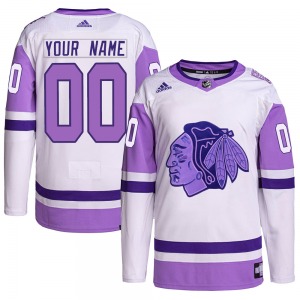 Custom Chicago Blackhawks Adidas Authentic Custom Hockey Fights Cancer Primegreen Jersey (White/Purple)