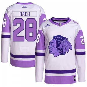 Colton Dach Chicago Blackhawks Adidas Authentic Hockey Fights Cancer Primegreen Jersey (White/Purple)