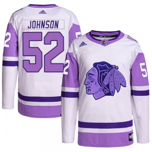 Reese Johnson Chicago Blackhawks Adidas Authentic Hockey Fights Cancer Primegreen Jersey (White/Purple)