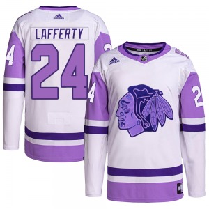 Sam Lafferty Chicago Blackhawks Adidas Authentic Hockey Fights Cancer Primegreen Jersey (White/Purple)