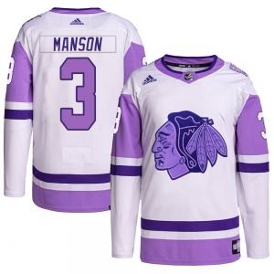 Dave Manson Chicago Blackhawks Adidas Authentic Hockey Fights Cancer Primegreen Jersey (White/Purple)