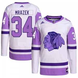 Petr Mrazek Chicago Blackhawks Adidas Authentic Hockey Fights Cancer Primegreen Jersey (White/Purple)