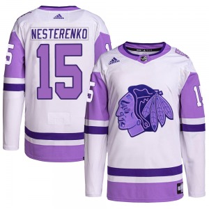 Eric Nesterenko Chicago Blackhawks Adidas Authentic Hockey Fights Cancer Primegreen Jersey (White/Purple)