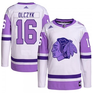 Ed Olczyk Chicago Blackhawks Adidas Authentic Hockey Fights Cancer Primegreen Jersey (White/Purple)