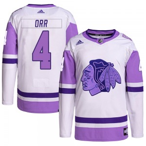 Bobby Orr Chicago Blackhawks Adidas Authentic Hockey Fights Cancer Primegreen Jersey (White/Purple)