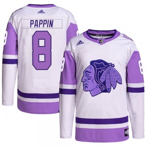 Jim Pappin Chicago Blackhawks Adidas Authentic Hockey Fights Cancer Primegreen Jersey (White/Purple)