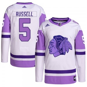 Phil Russell Chicago Blackhawks Adidas Authentic Hockey Fights Cancer Primegreen Jersey (White/Purple)