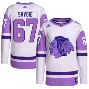 Samuel Savoie Chicago Blackhawks Adidas Authentic Hockey Fights Cancer Primegreen Jersey (White/Purple)