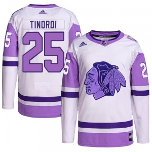 Jarred Tinordi Chicago Blackhawks Adidas Authentic Hockey Fights Cancer Primegreen Jersey (White/Purple)