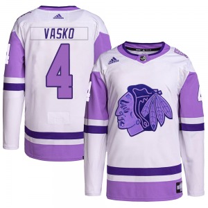 Elmer Vasko Chicago Blackhawks Adidas Authentic Hockey Fights Cancer Primegreen Jersey (White/Purple)
