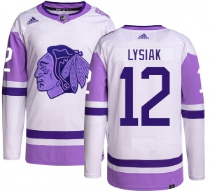 Tom Lysiak Chicago Blackhawks Adidas Authentic Hockey Fights Cancer Jersey