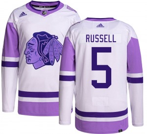 Phil Russell Chicago Blackhawks Adidas Authentic Hockey Fights Cancer Jersey