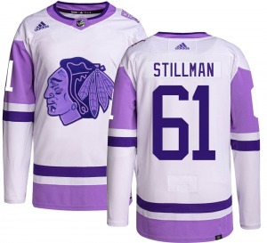 Riley Stillman Chicago Blackhawks Adidas Authentic Hockey Fights Cancer Jersey