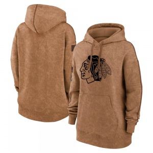 Chicago Blackhawks Women's 2023 Salute to Service Pullover Hoodie (Brown)