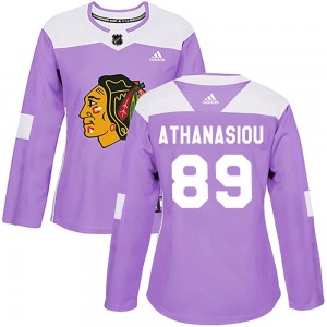 Andreas Athanasiou Chicago Blackhawks Adidas Women's Authentic Fights Cancer Practice Jersey (Purple)