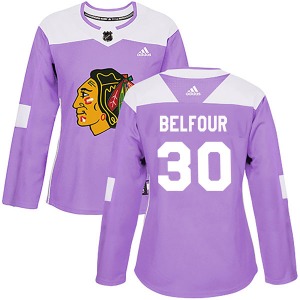 ED Belfour Chicago Blackhawks Adidas Women's Authentic Fights Cancer Practice Jersey (Purple)