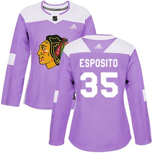 Tony Esposito Chicago Blackhawks Adidas Women's Authentic Fights Cancer Practice Jersey (Purple)