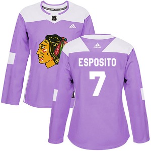 Phil Esposito Chicago Blackhawks Adidas Women's Authentic Fights Cancer Practice Jersey (Purple)