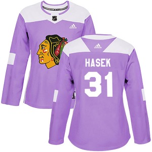 Dominik Hasek Chicago Blackhawks Adidas Women's Authentic Fights Cancer Practice Jersey (Purple)