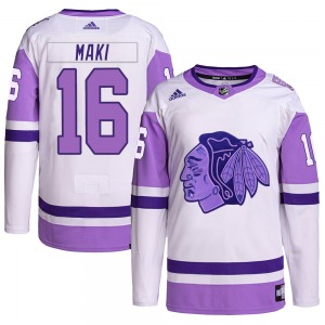 Chico Maki Chicago Blackhawks Adidas Youth Authentic Hockey Fights Cancer Primegreen Jersey (White/Purple)